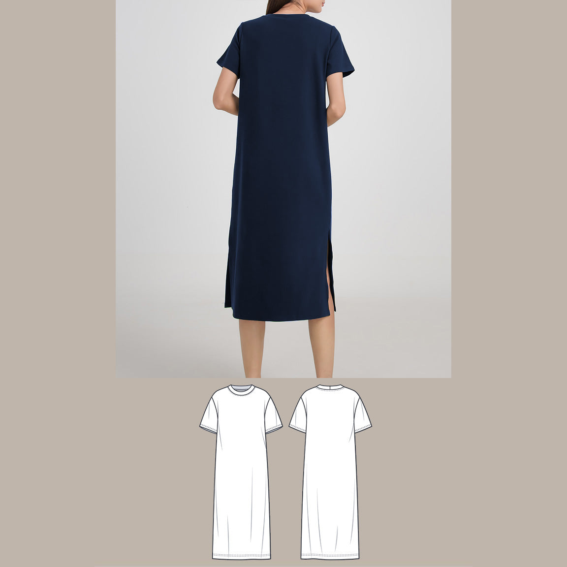 Basic Midi T-Shirt Dress PDF digital sewing pattern back image