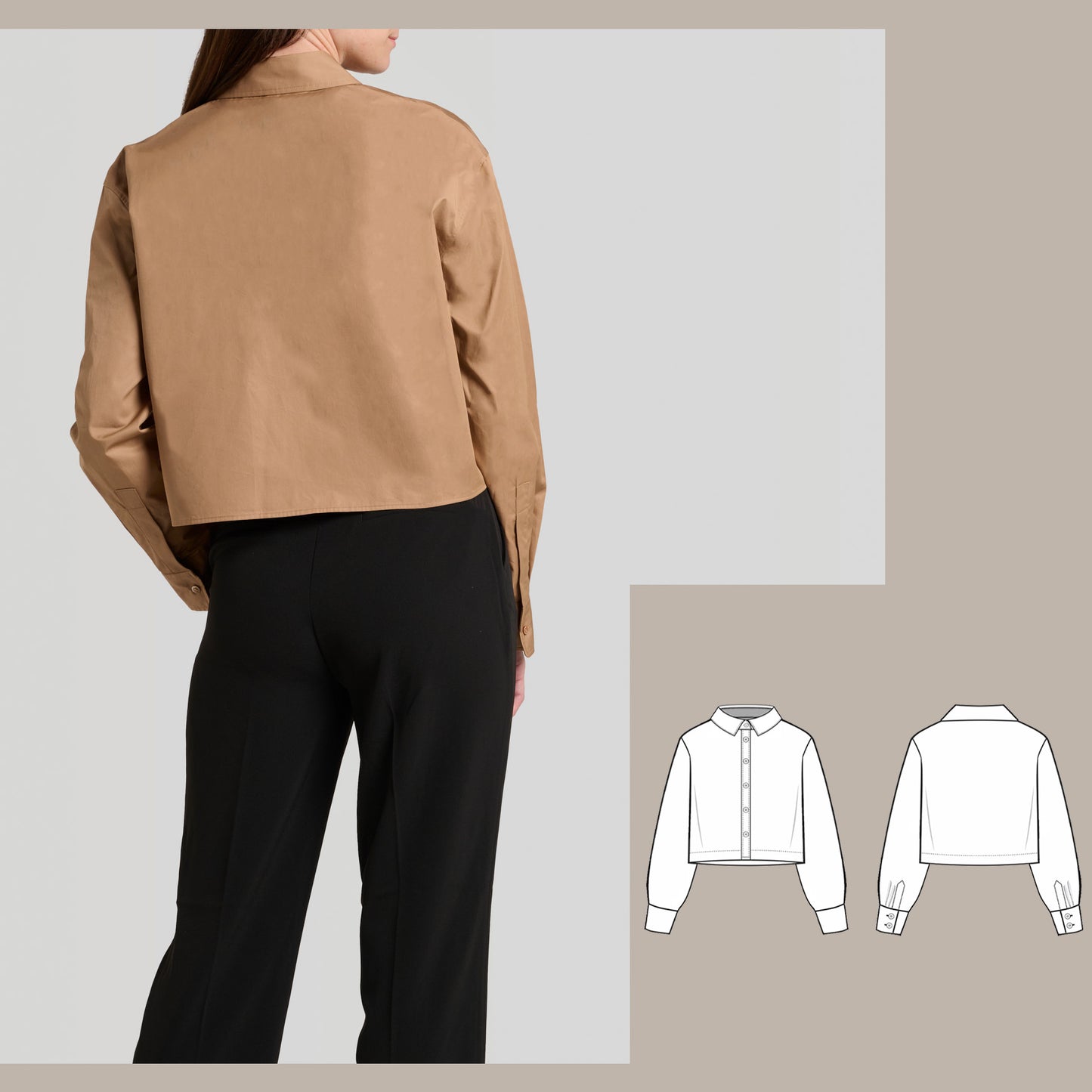 cropped relaxed shirt digital sewing pattern bundle back image
