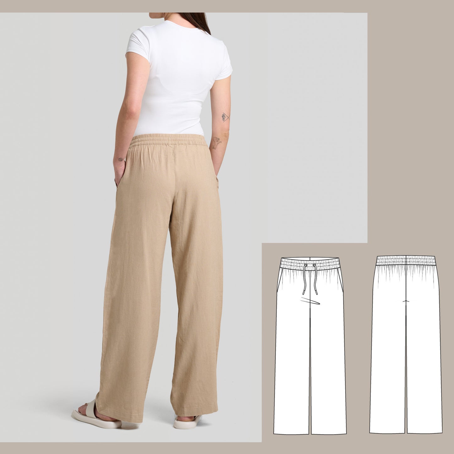 Wide Leg Drawstring Pant PDF digital sewing pattern back image