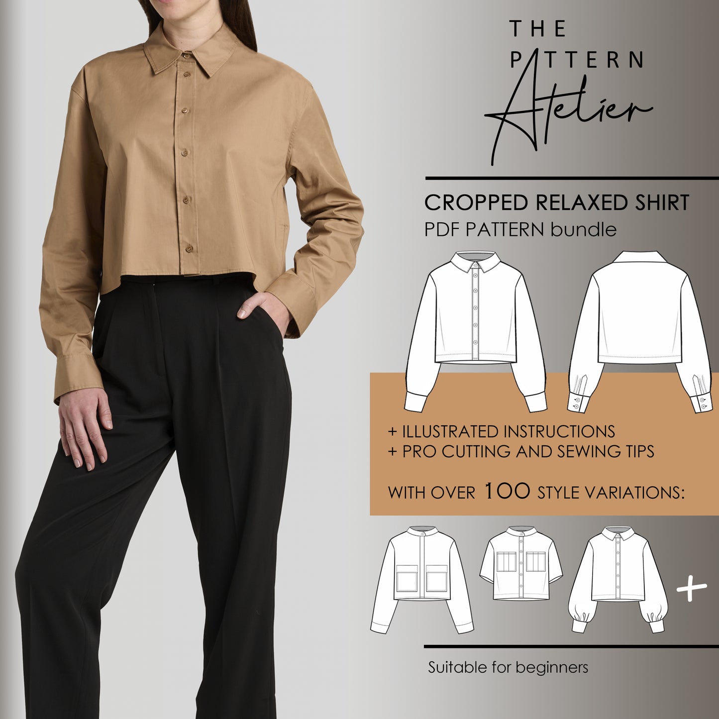 cropped relaxed shirt digital sewing pattern bundle cover image