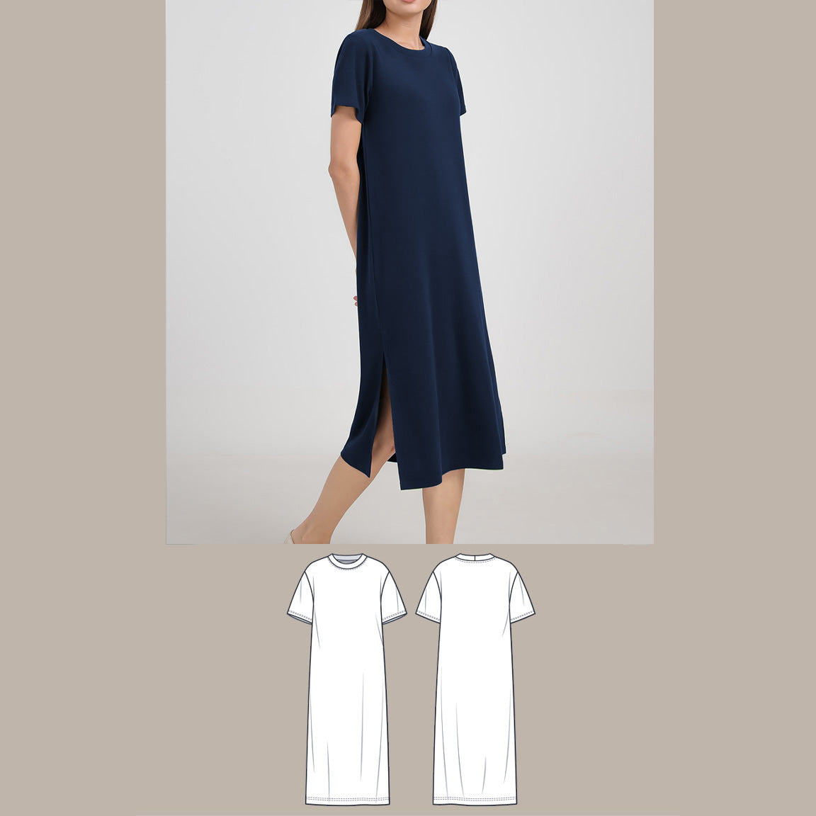 Basic Midi T-Shirt Dress PDF digital sewing pattern detail image