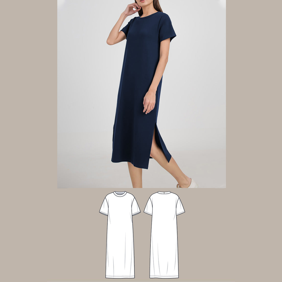 Basic Midi T-Shirt Dress PDF digital sewing pattern side image