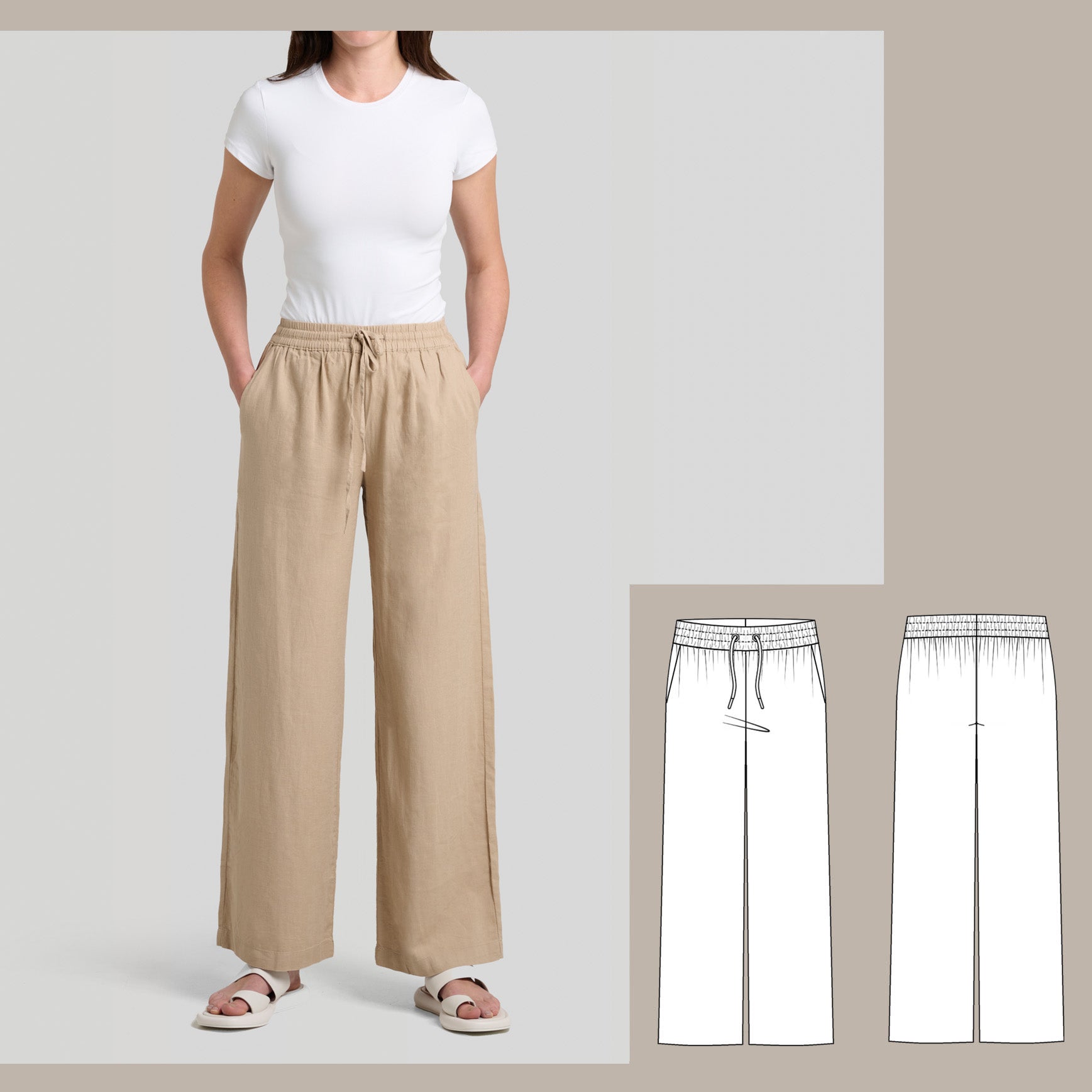 Wide Leg Drawstring Pant PDF digital sewing pattern front image