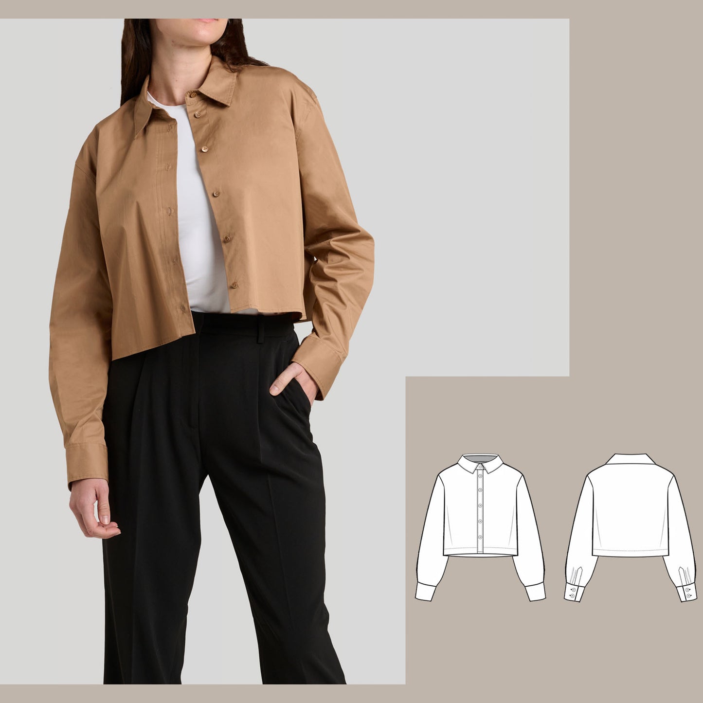 cropped relaxed shirt digital sewing pattern bundle detail image