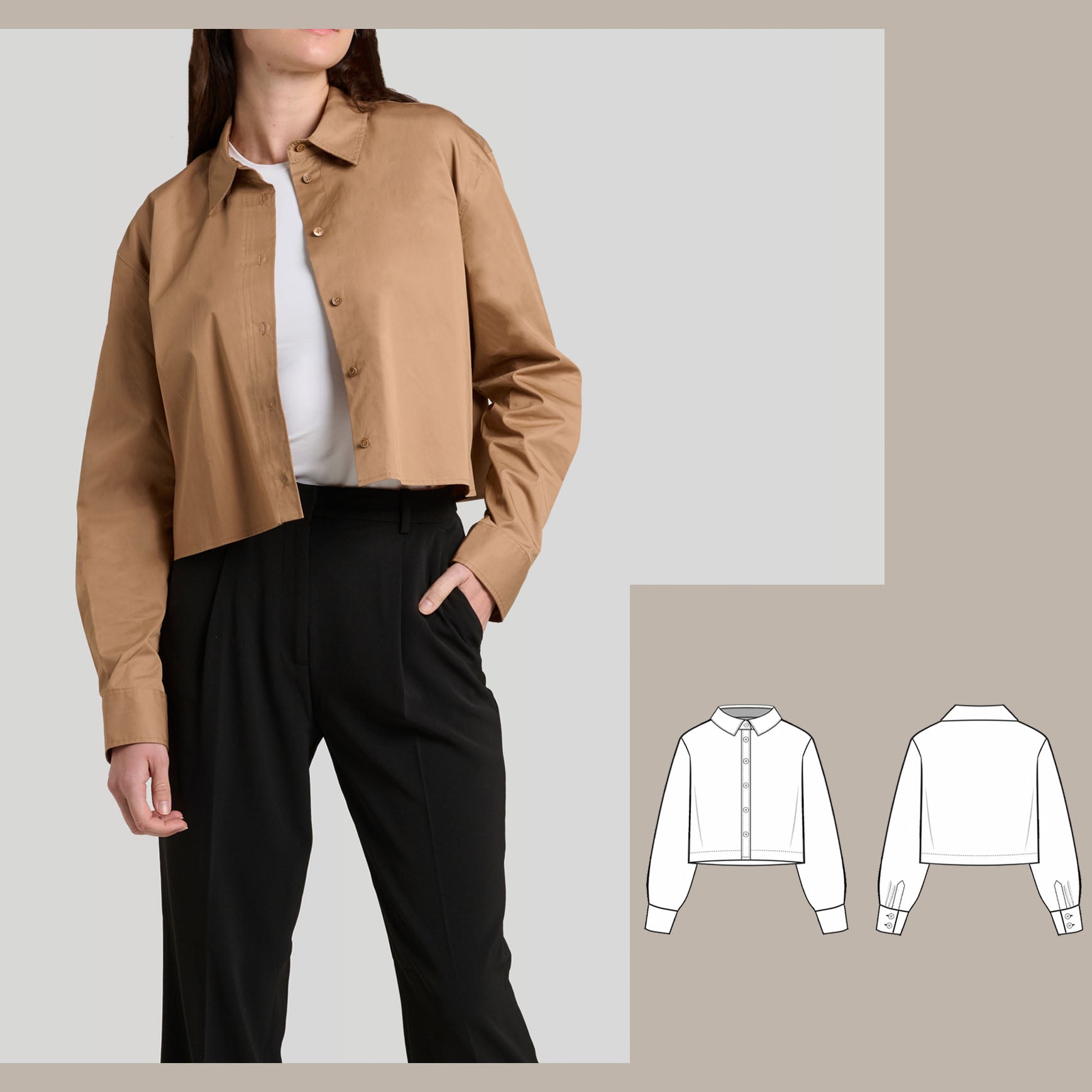 cropped relaxed shirt digital sewing pattern bundle detail image