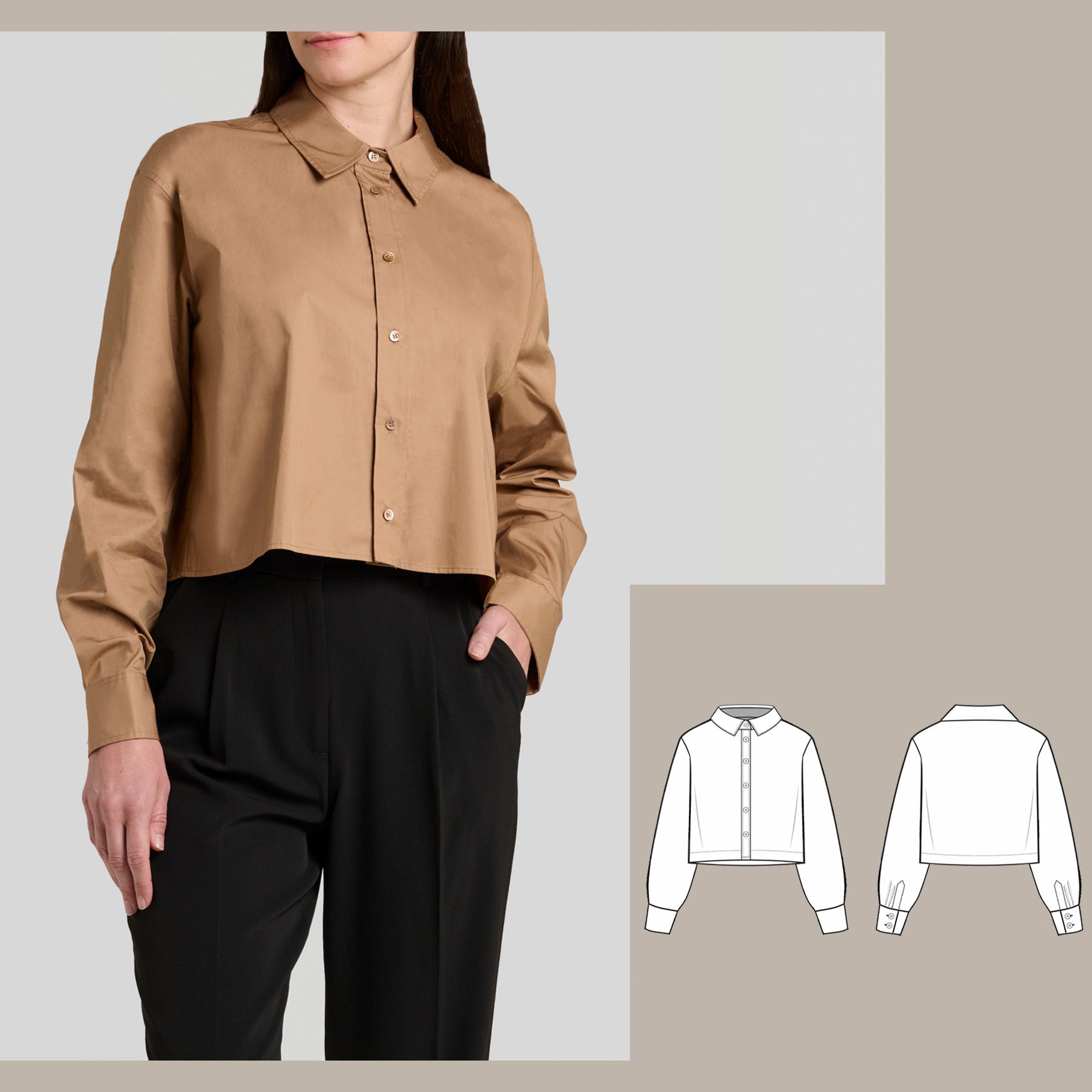 cropped relaxed shirt digital sewing pattern bundle front image