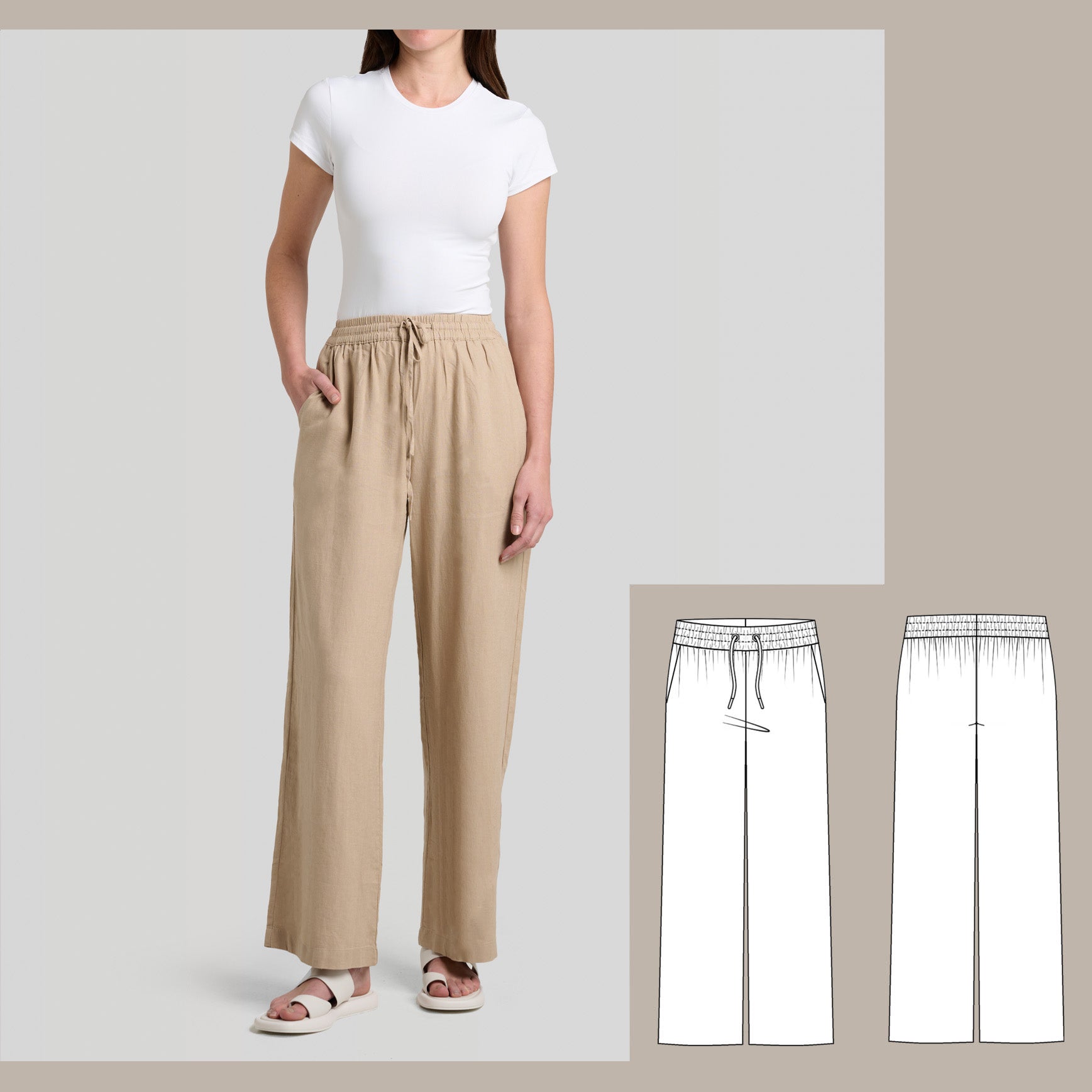 Wide Leg Drawstring Pant PDF digital sewing pattern detail image