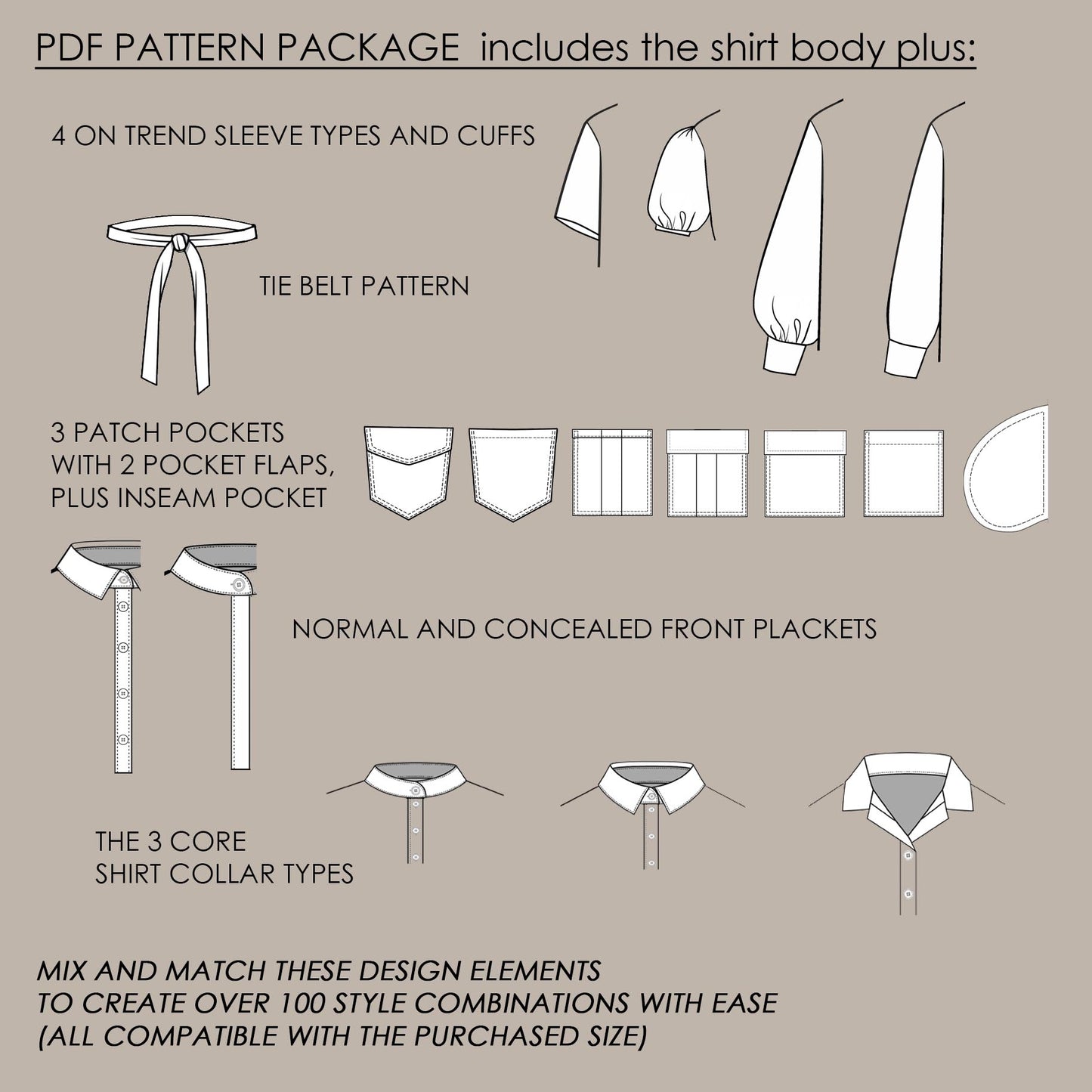 Relaxed belted midi shirt dress digital sewing pattern bundle variations image
