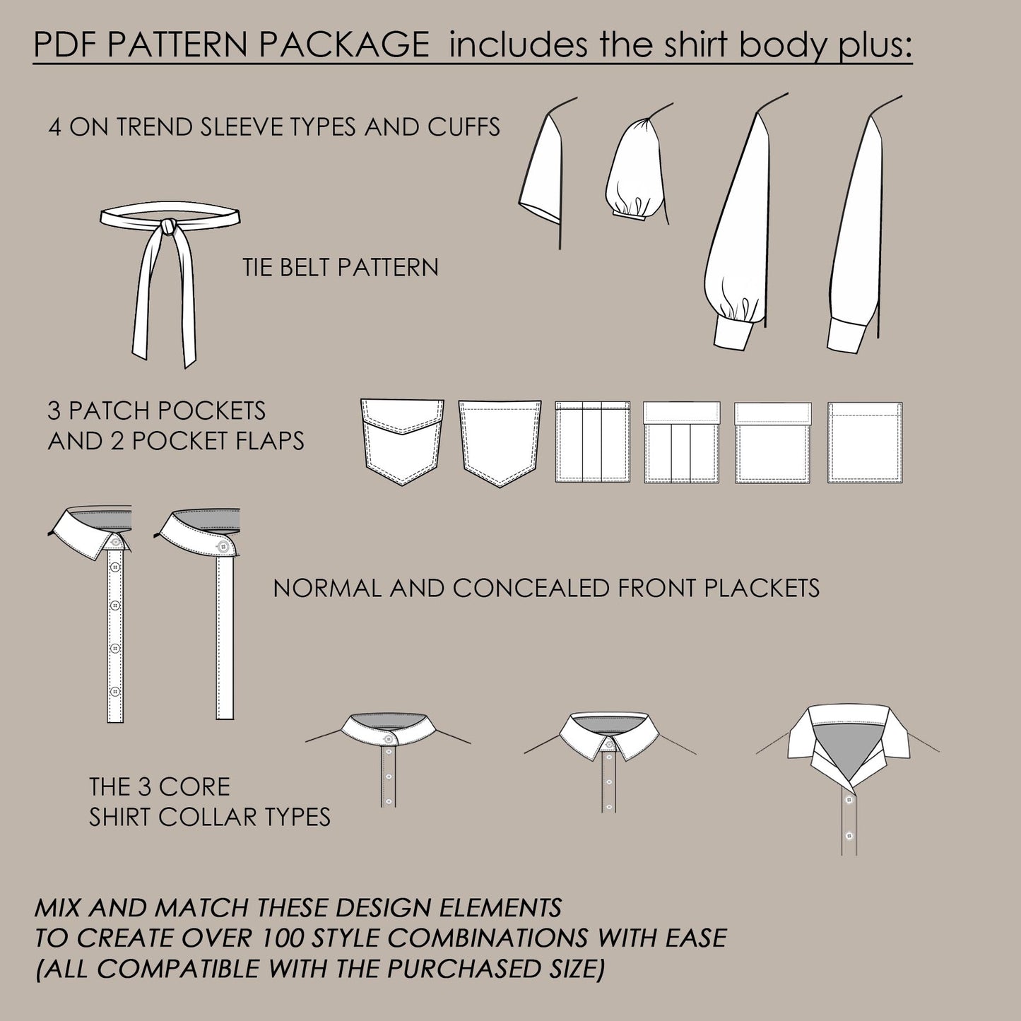 cropped relaxed shirt digital sewing pattern bundle "what's included"