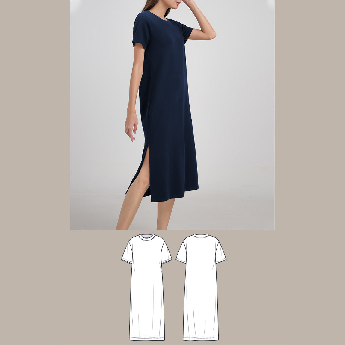 Basic Midi T-Shirt Dress PDF digital sewing pattern front image