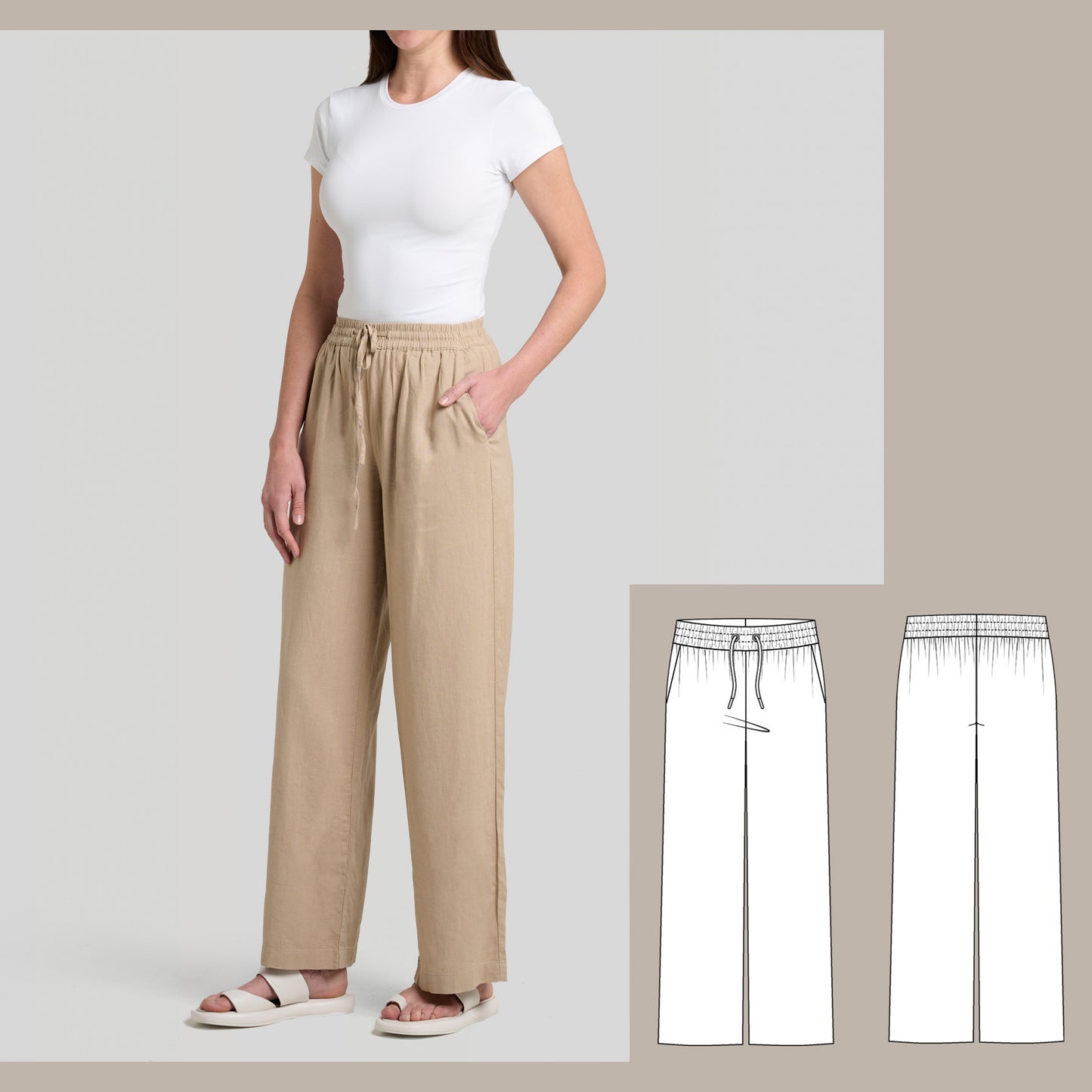 Wide Leg Drawstring Pant PDF digital sewing pattern side image