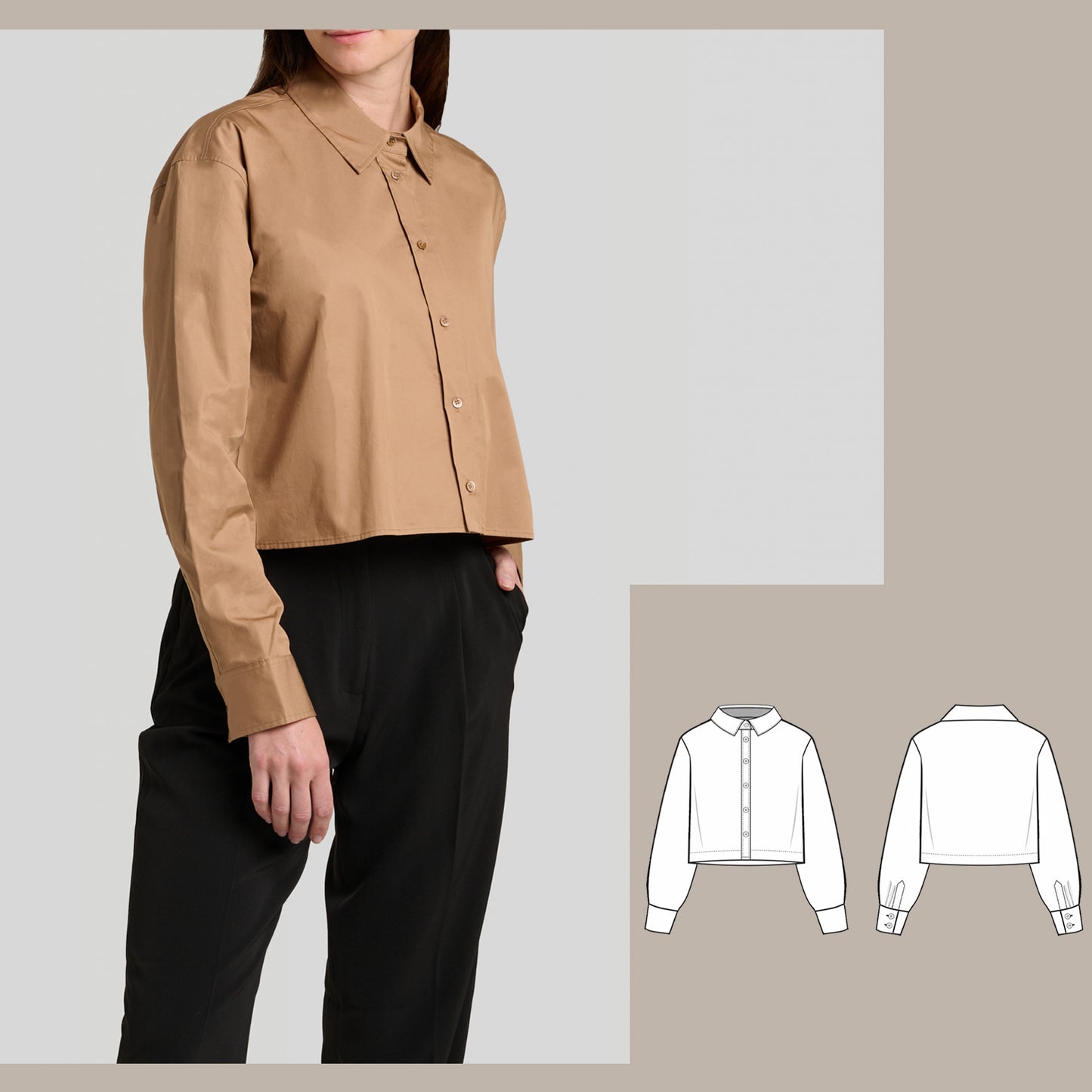 cropped relaxed shirt digital sewing pattern bundle side image