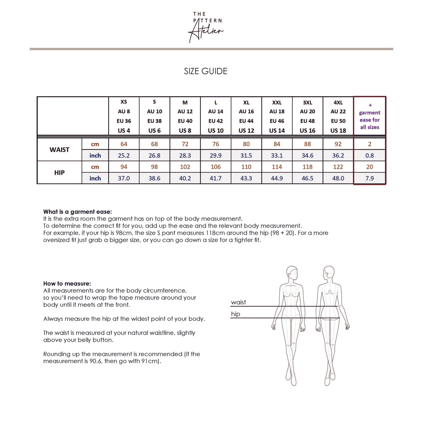 Wide Leg Drawstring Pant PDF digital sewing pattern size guide