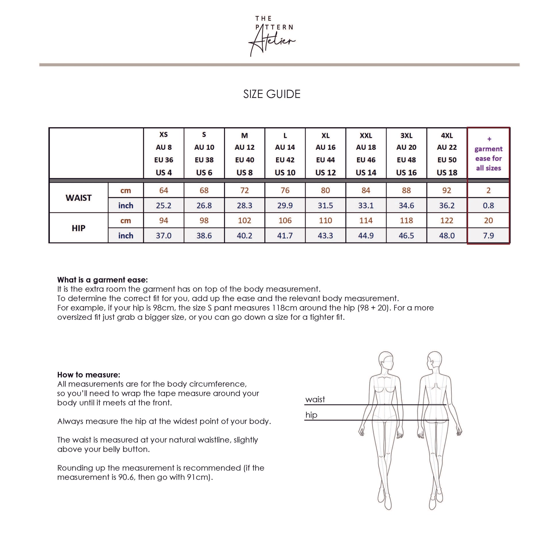 Wide Leg Drawstring Pant PDF digital sewing pattern size guide