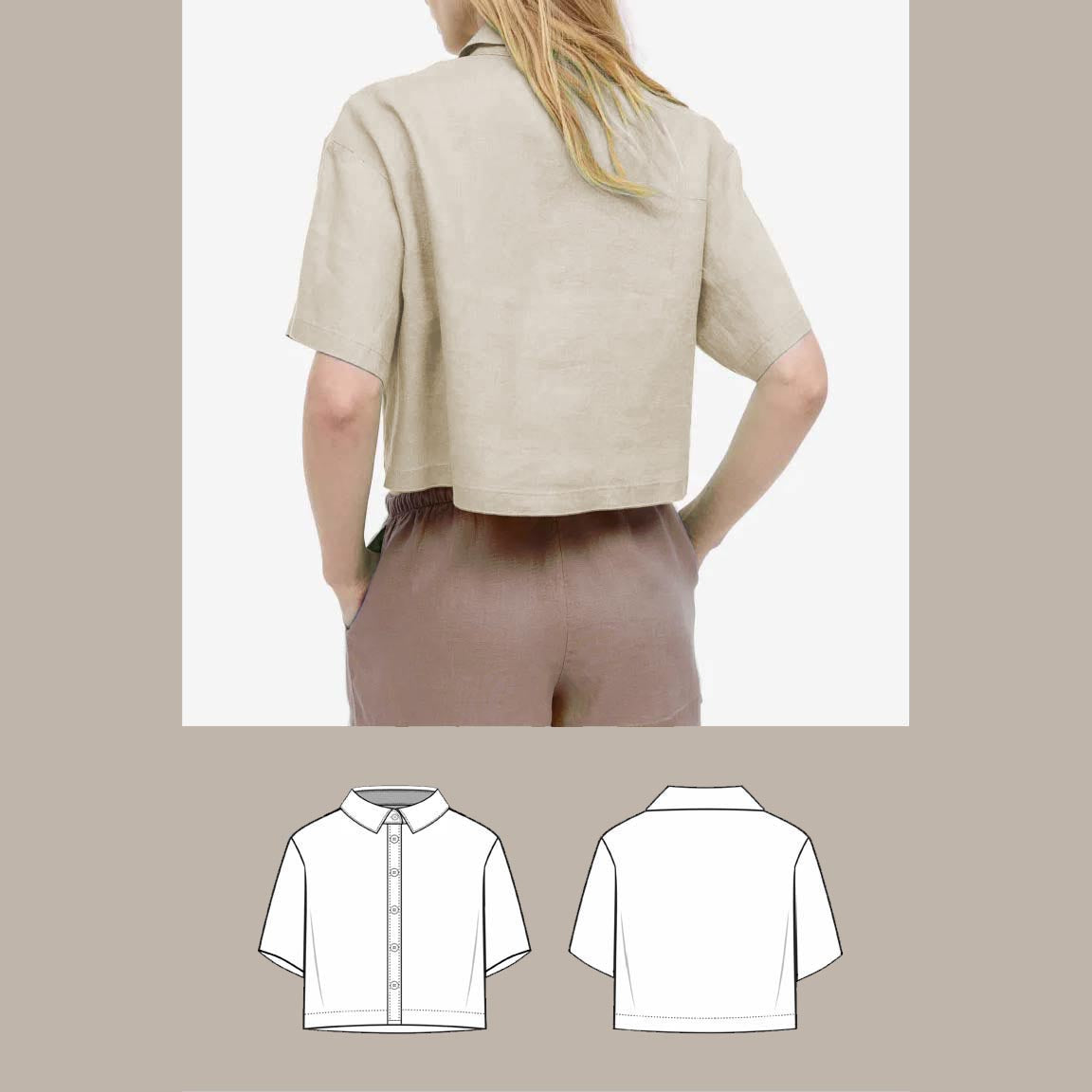 cropped relaxed shirt digital sewing pattern bundle back image