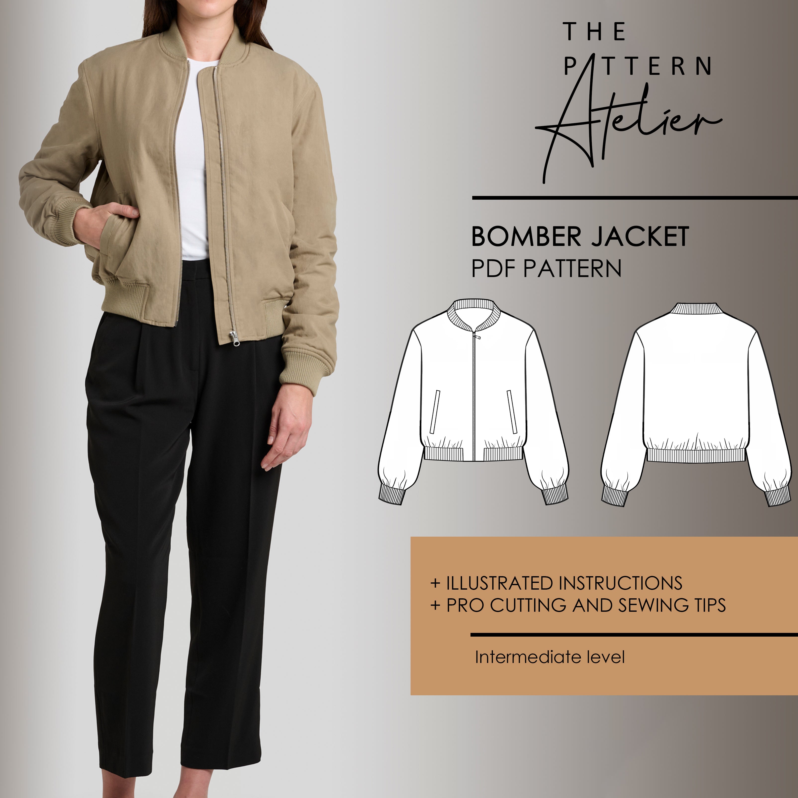 Bullet Jacket Pattern Bomber Jacket PDF digital sewing pattern | Instant download in 8 sizes ...