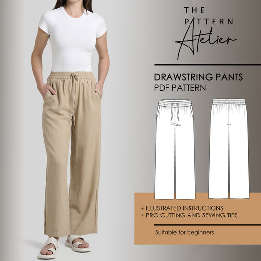 Wide Leg Drawstring Pant PDF digital sewing pattern cover image