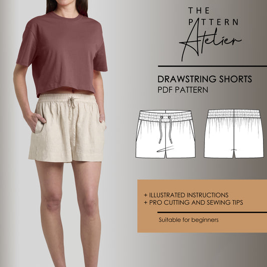 Relaxed Drawstring Shorts PDF digital sewing pattern cover image