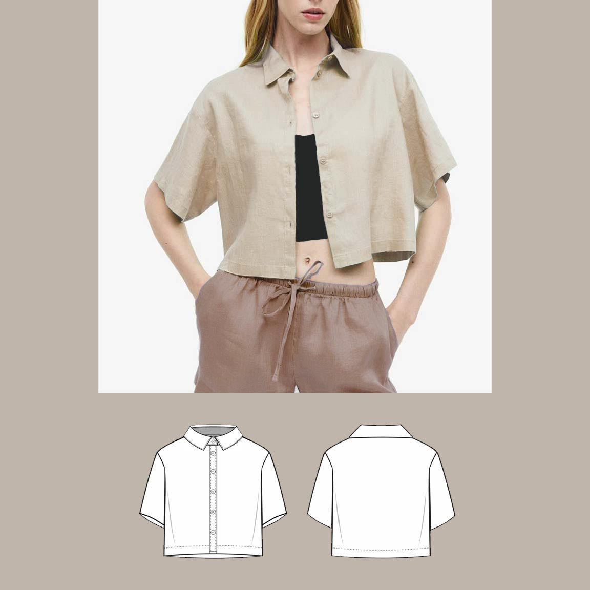 cropped relaxed shirt digital sewing pattern bundle front image