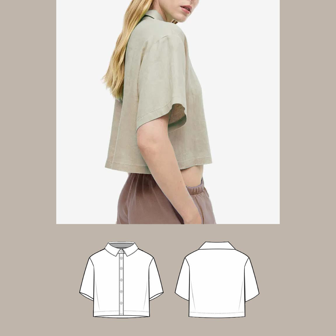 cropped relaxed shirt digital sewing pattern bundle side image