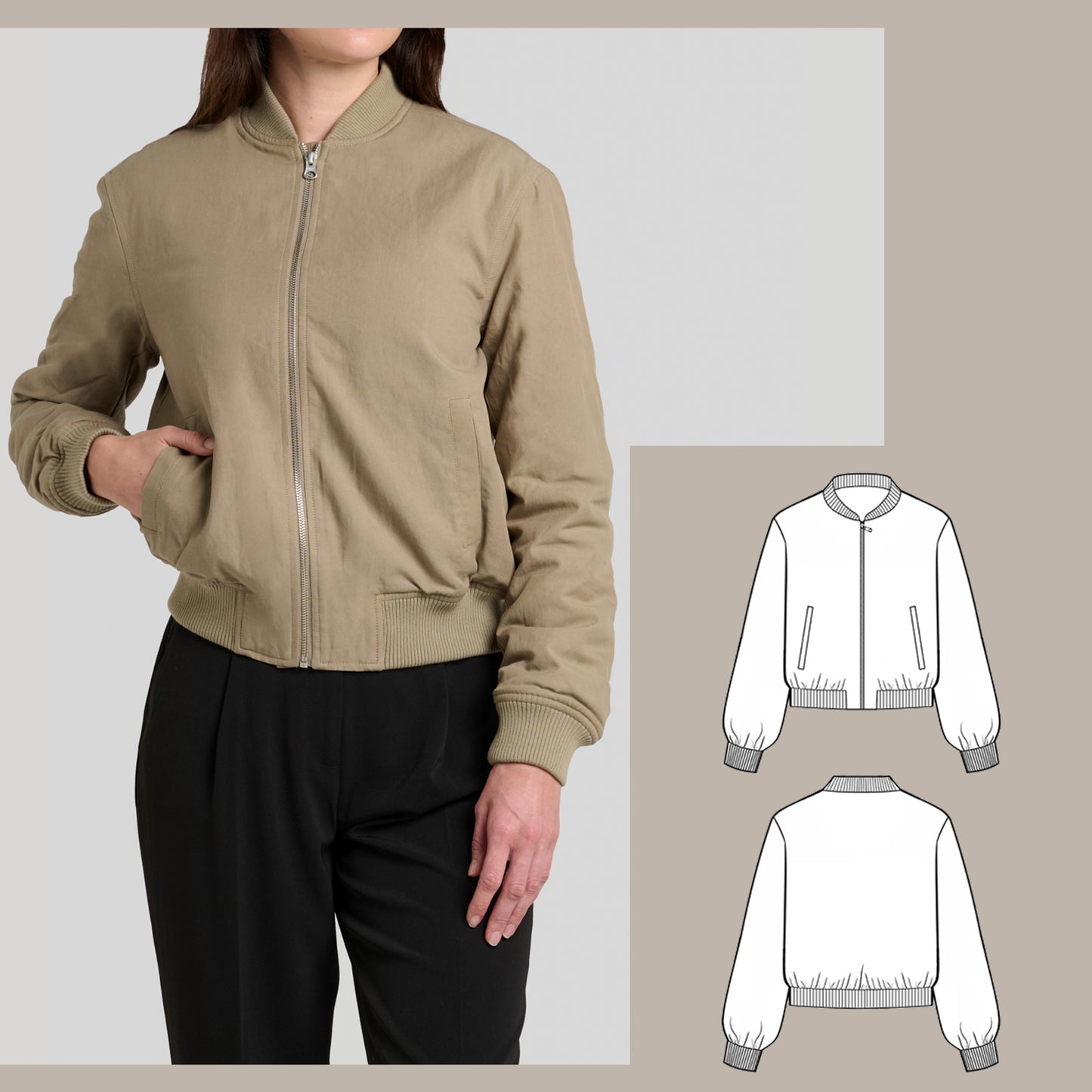 Bomber Jacket PDF digital sewing pattern front mage