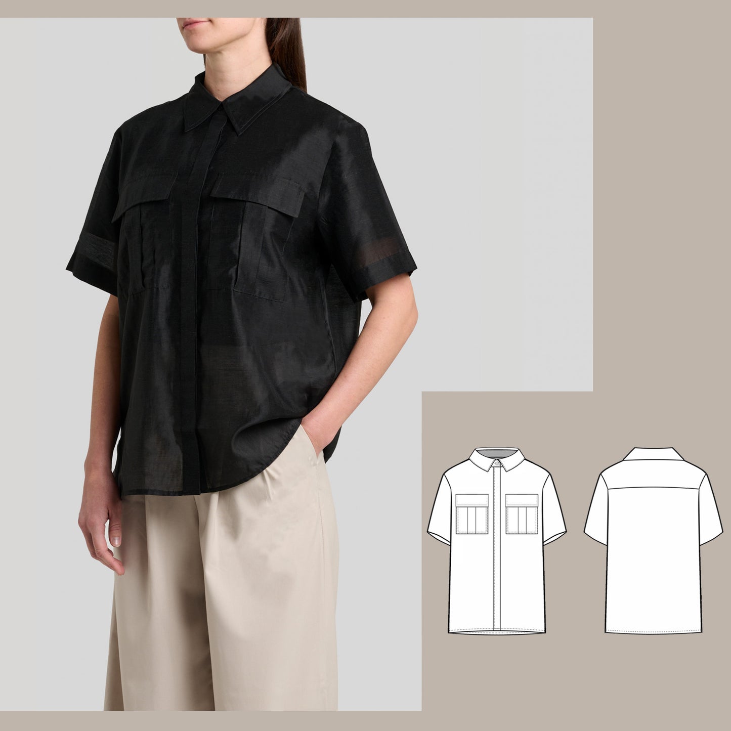 Off-shoulder relaxed shirt digital sewing pattern bundle side image