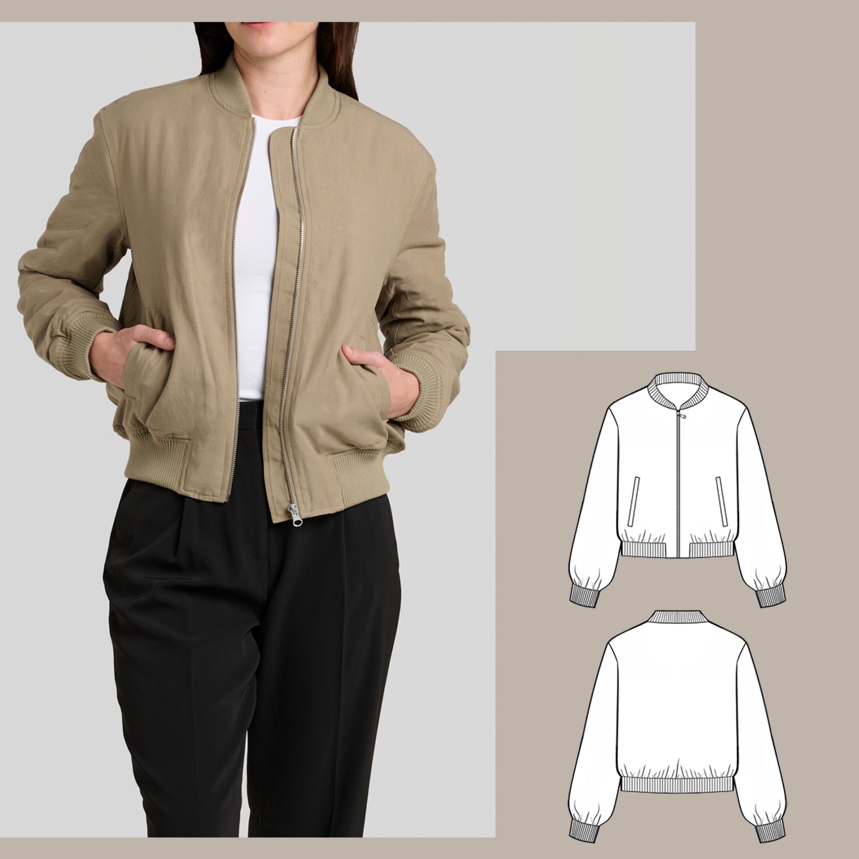 Bomber Jacket PDF digital sewing pattern detail image