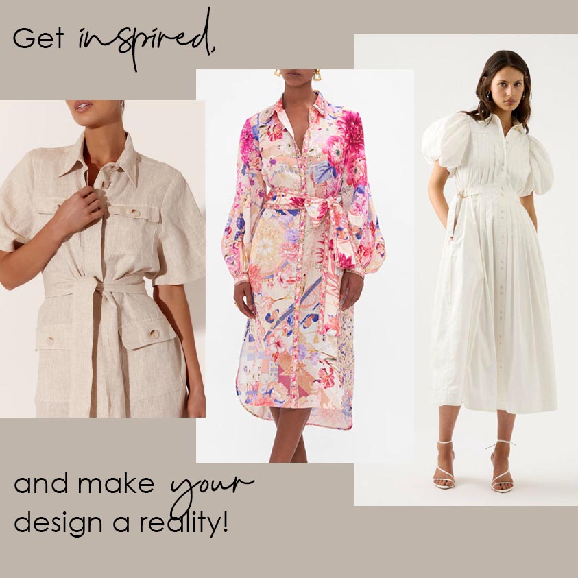 Relaxed belted midi shirt dress digital sewing pattern bundle inspiration image