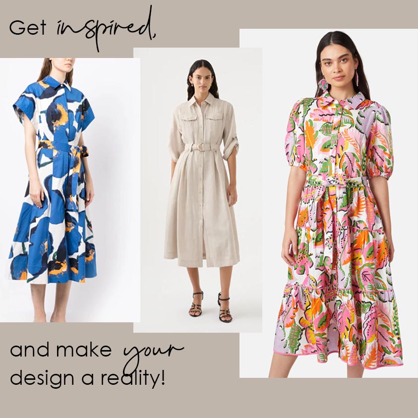 Relaxed belted midi shirt dress digital sewing pattern bundle inspiration image