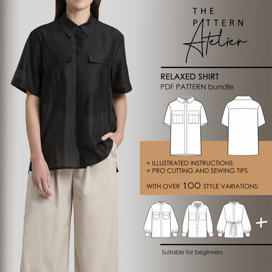 Off-shoulder relaxed shirt digital sewing pattern bundle cover image