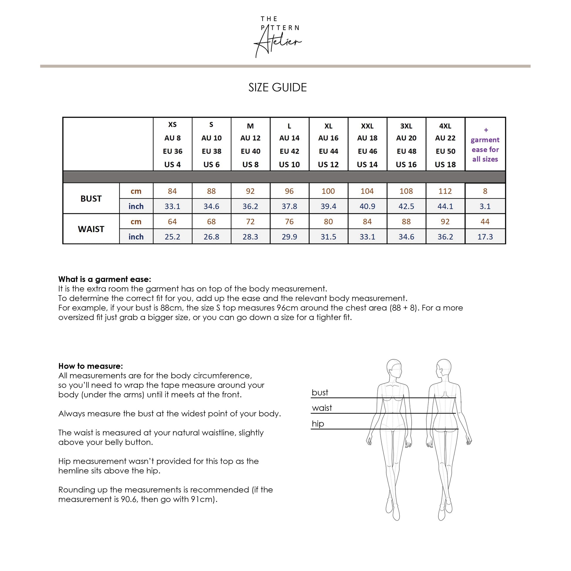 Sleeveless Swing Top PDF digital sewing pattern size chart